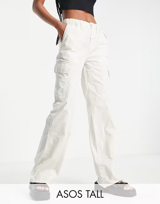 ASOS DESIGN Tall 00's low rise cargo pants in oatmeal | ASOS (Global)