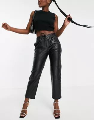 Mango faux leather straight leg pants in black | ASOS (Global)