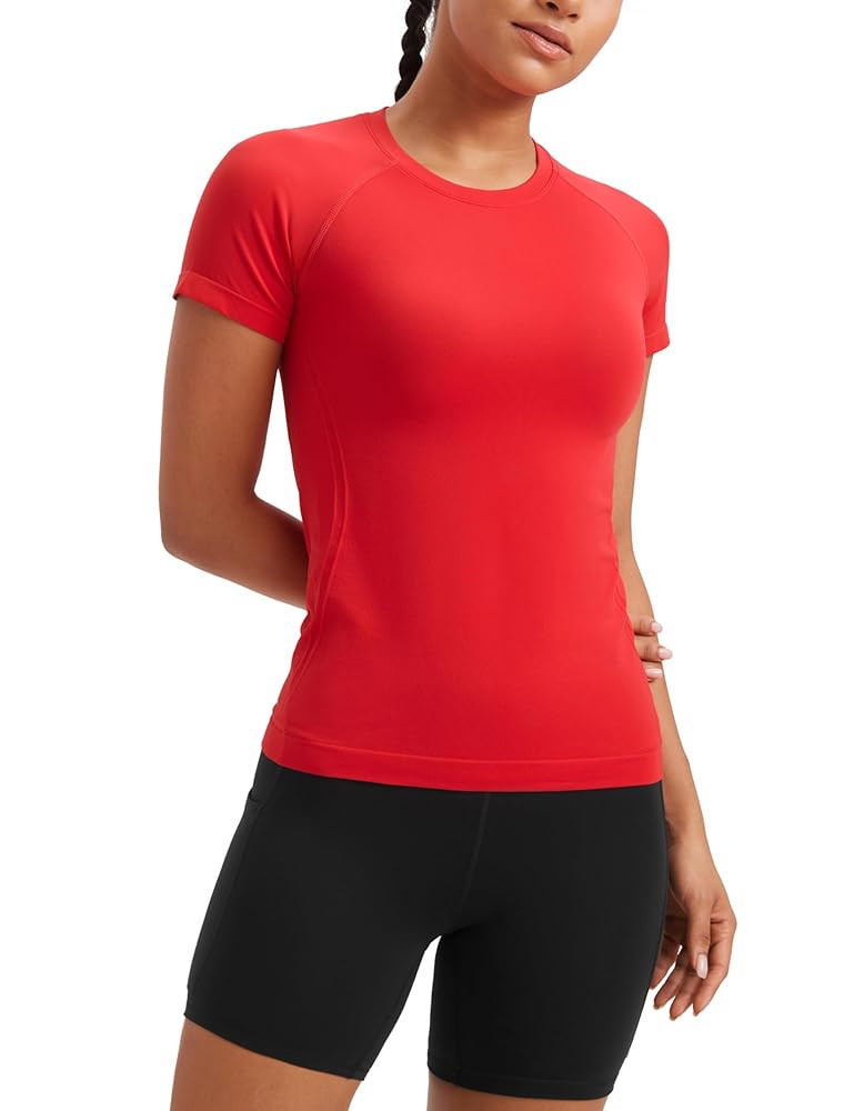CRZ YOGA Seamless Workout Tops for Women Short Sleeve Athletic Tees Breathable Gym Running Yoga S... | Amazon (US)