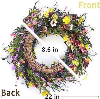 Sggvecsy Daisy and Lavender Wreath 22’’ Wildflower Spring Summer Artificial Silk Wreath for F... | Amazon (US)