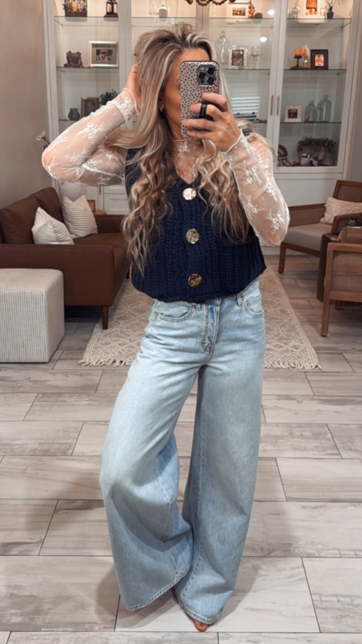 Do not sleep on these viral wide leg jeans! They’ve sold out and been restocked and will sell out again! Paired with a lace long sleeve knitted vest with gold details/buttons. Love it for work, brunch, or a night out!

Workwear Outfit girls night date night Easter spring style super wide leg jeans pants relaxed mid rise


#LTKWorkwear #LTKFindsUnder50 #LTKStyleTip