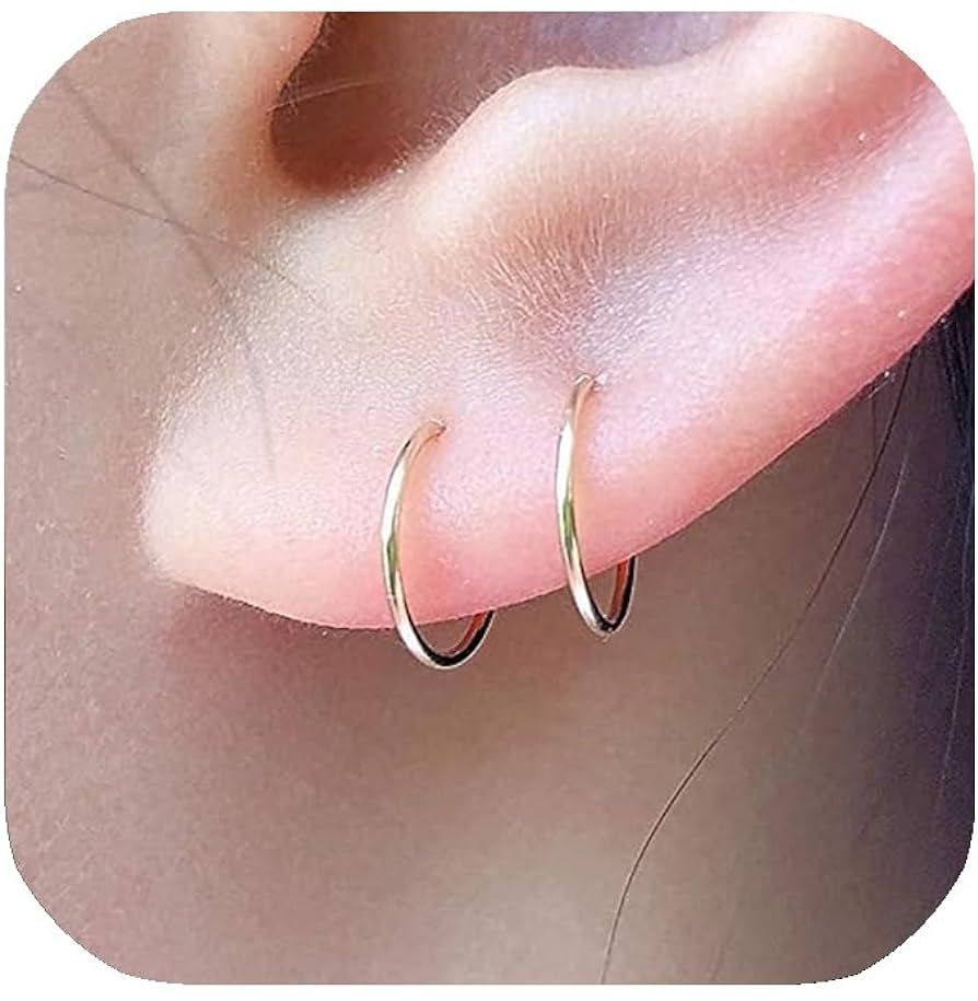 14k Gold Filled Small Gold Hoop Earring for Women Girls, Trendy Dainty Gold Huggie Earrings, Mini... | Amazon (US)