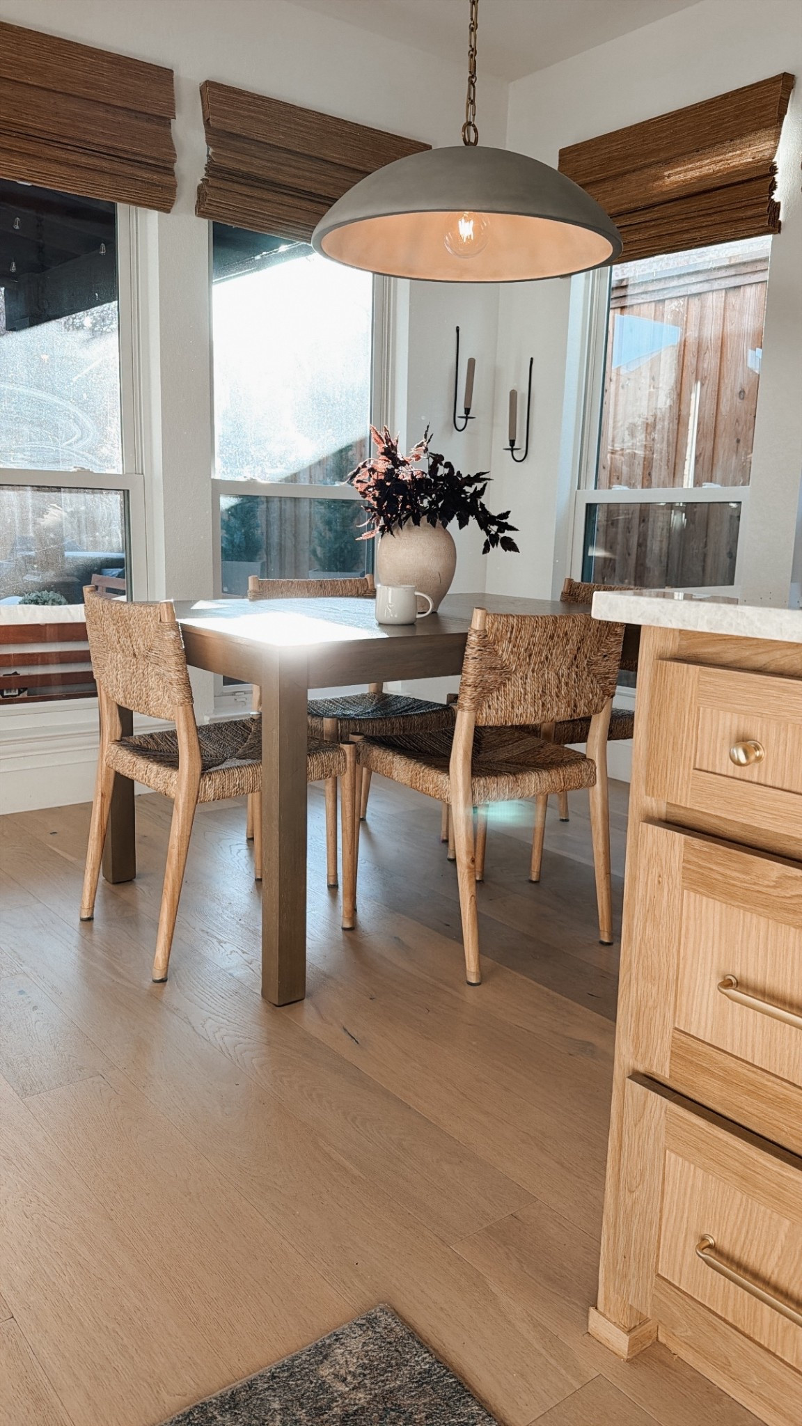 Breakfast nook details including some similar chair and table options! 

Woven chairs, dining chairs, rattan chairs, Elliot pendant, lightopia 

#LTKmorningroutine #LTKdayinmylife #LTKHome