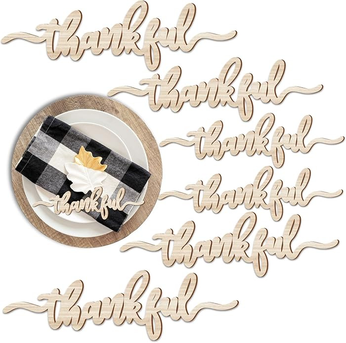 Thanksgiving Place Cards Blessed, Thankful, Grateful Wood Signs Fall Dining Table Plate Ornament ... | Amazon (US)