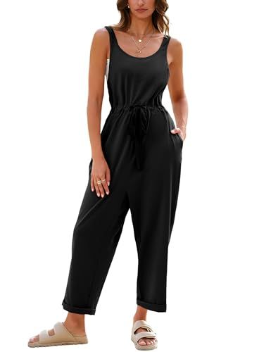 Yeokou Womens Stretchy Jumpsuits Summer Casual Loose Sleeveless Harem Rompers with Pockets | Amazon (US)