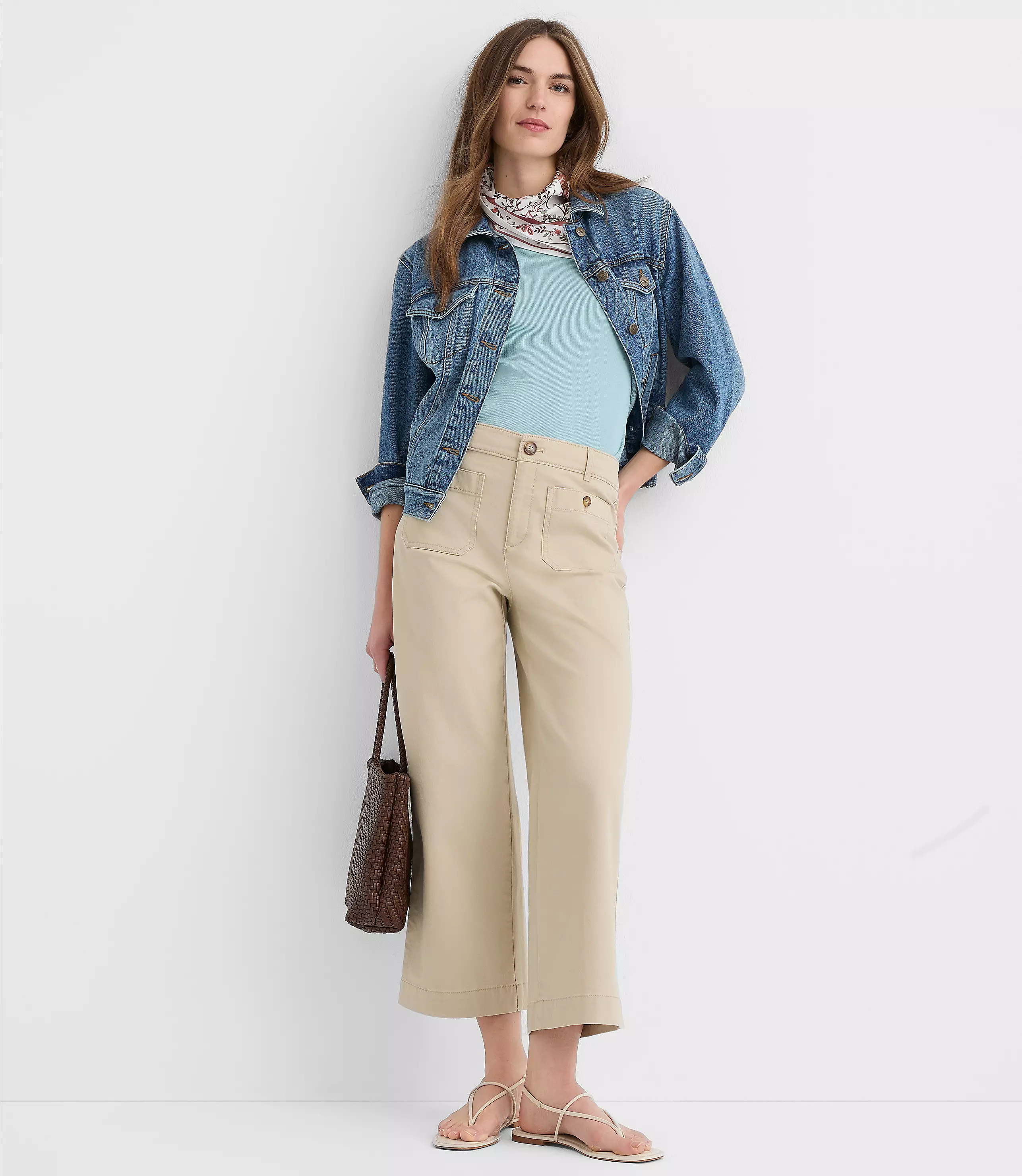 Palmer Wide Leg Crop Pants in Twill | LOFT