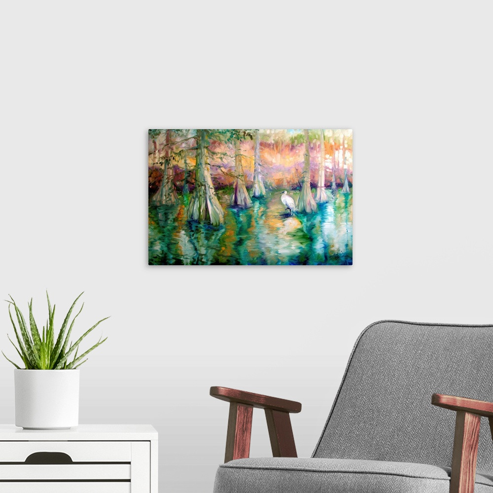 Cypress And White Heron Wall Art | Great Big Canvas - Dynamic