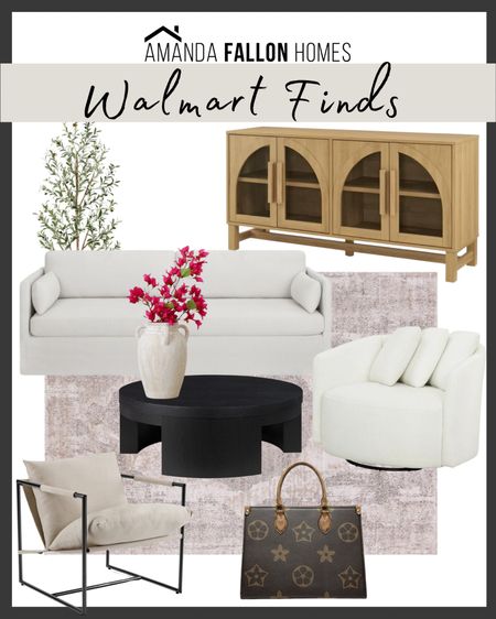 Walmart home decor. Affordable home decor. Affordable coffee table. Sideboard. Ivory sofa. Ivory chair. Swivel chair. #walmart #walmarthome

#LTKhome