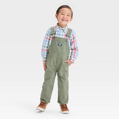 OshKosh B'gosh Toddler Boys' Plaid Lined Overalls - Olive Green 12M: Cotton Canvas, Front Pocket, Snap Closure | Target