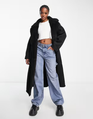 Weekday trine shearling aviator coat in black | ASOS (Global)