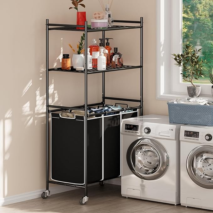 Raybee Laundry Sorter 3 Section Rolling Laundry Hamper Cart with Shelf 145L Large Laundry Basket ... | Amazon (US)