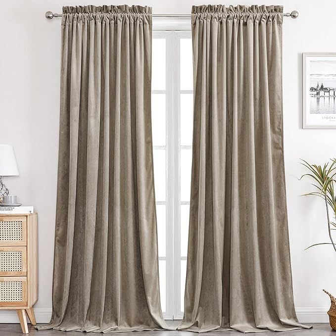Benedeco Taupe Velvet Curtains for Bedroom Window, Super Soft Luxury Drapes, Room Darkening Therm... | Amazon (US)