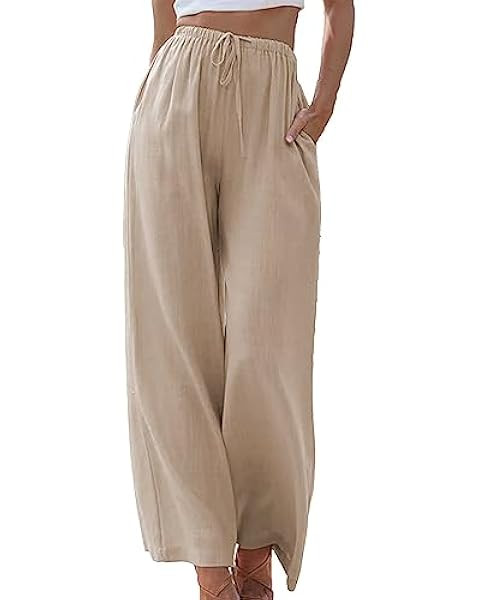 Faleave Women's Cotton Linen Summer Palazzo Pants Flowy Wide Leg Beach Trousers with Pockets | Amazon (US)