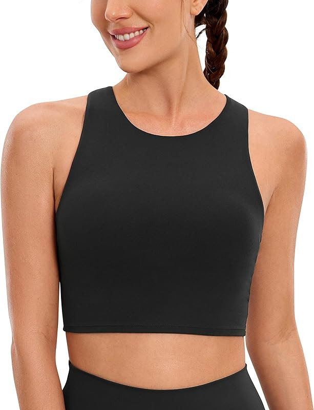 CRZ YOGA Womens Butterluxe Racerback High Neck Longline Sports Bra - Padded Workout Crop Tank Tops w | Amazon (US)