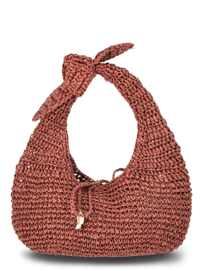 Time and Tru Women's Knot Top Straw Crescent Bag, Bronze | Walmart (US)