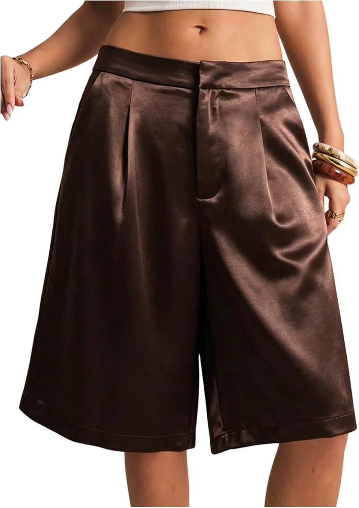 MakeMeChic Women's Bermuda Shorts Satin Wide Leg Shorts | Amazon (US)