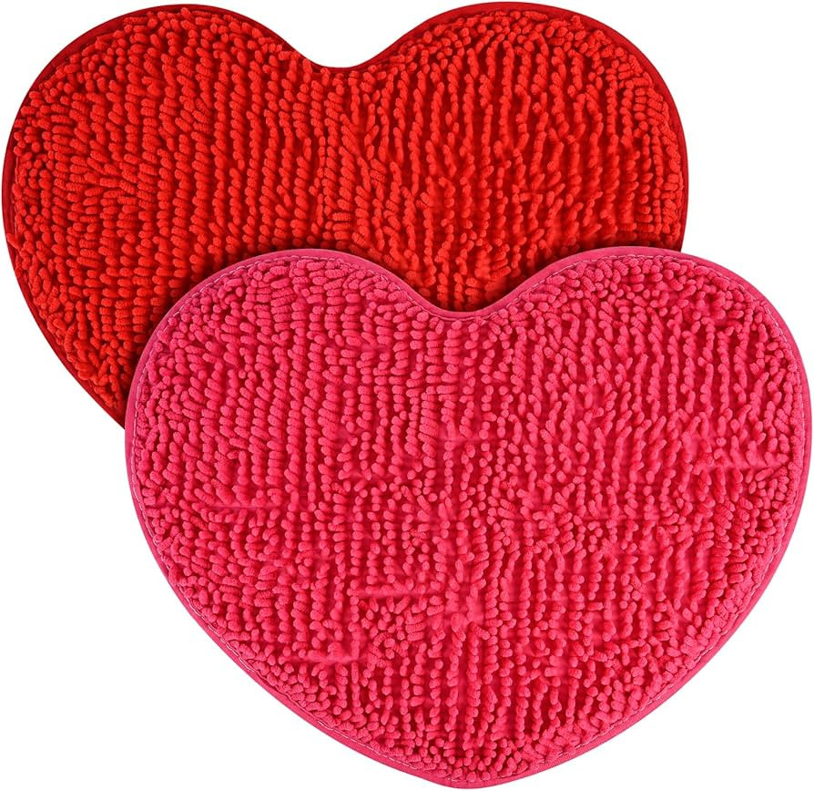 2 PCS Valentines Day Heart Rug,Valentines Day Decorations Indoor Heart Shaped Door Mat Pink Bathr... | Amazon (US)