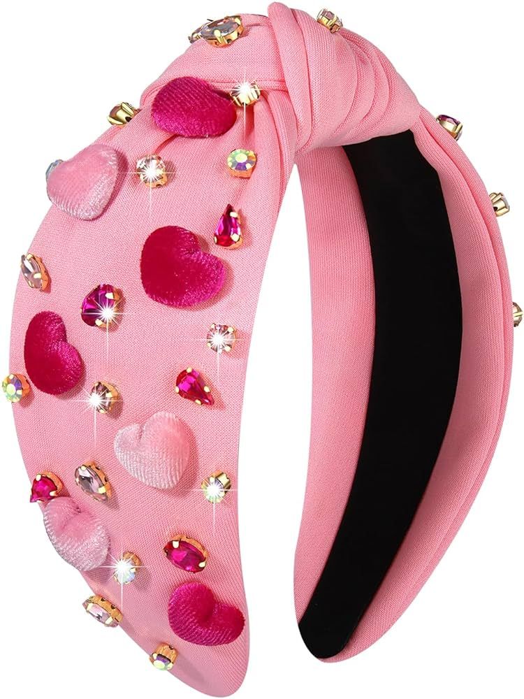 MOLOCH Valentine's Day Headband for Women Velvet Love Pink Heart Headbands Crystal Knotted Bejewe... | Amazon (US)