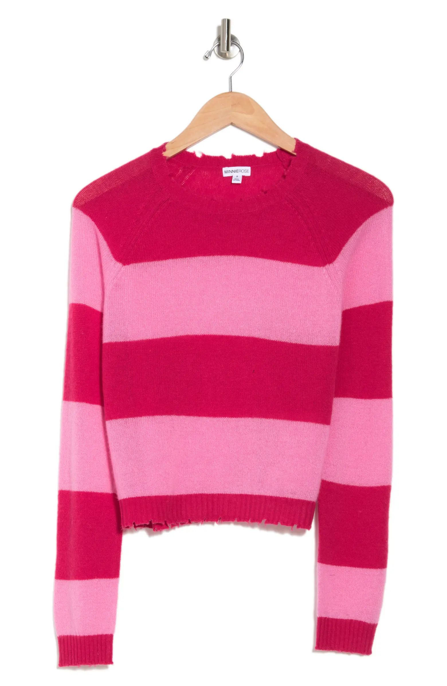 MINNIE ROSE Stripe Cashmere Crop Sweater | Nordstromrack | Nordstrom Rack
