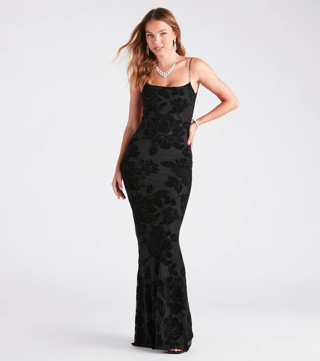 Ramona Formal Velvet Rose Strappy Mermaid Dress | Windsor Stores