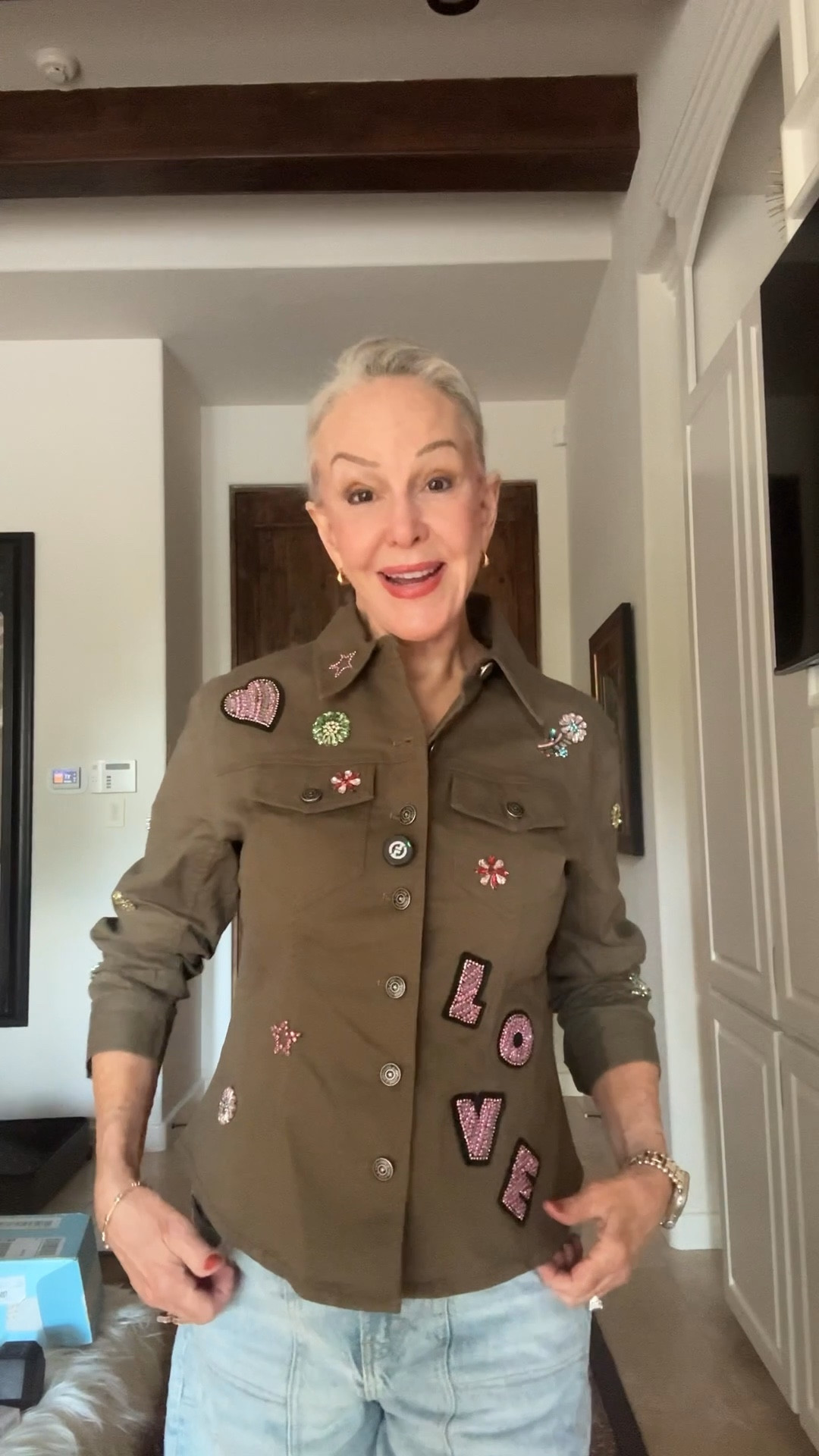 Ditsy love scrunched sleeve canyon jacket
In olive or army green. Embellished with little flowers, works of love in beads and sequins Saks has a deal today Buy more - Save more
Special occasion casual jacket

#LTKOver40 #LTKSeasonal #LTKStyleTip