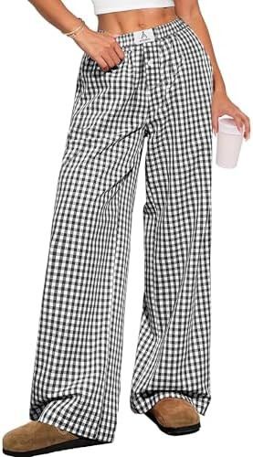 ANRABESS Women's Gingham Striped Pants - Casual Lounge Pajama Bottoms for Home Sleep Daily Wear | Amazon (US)