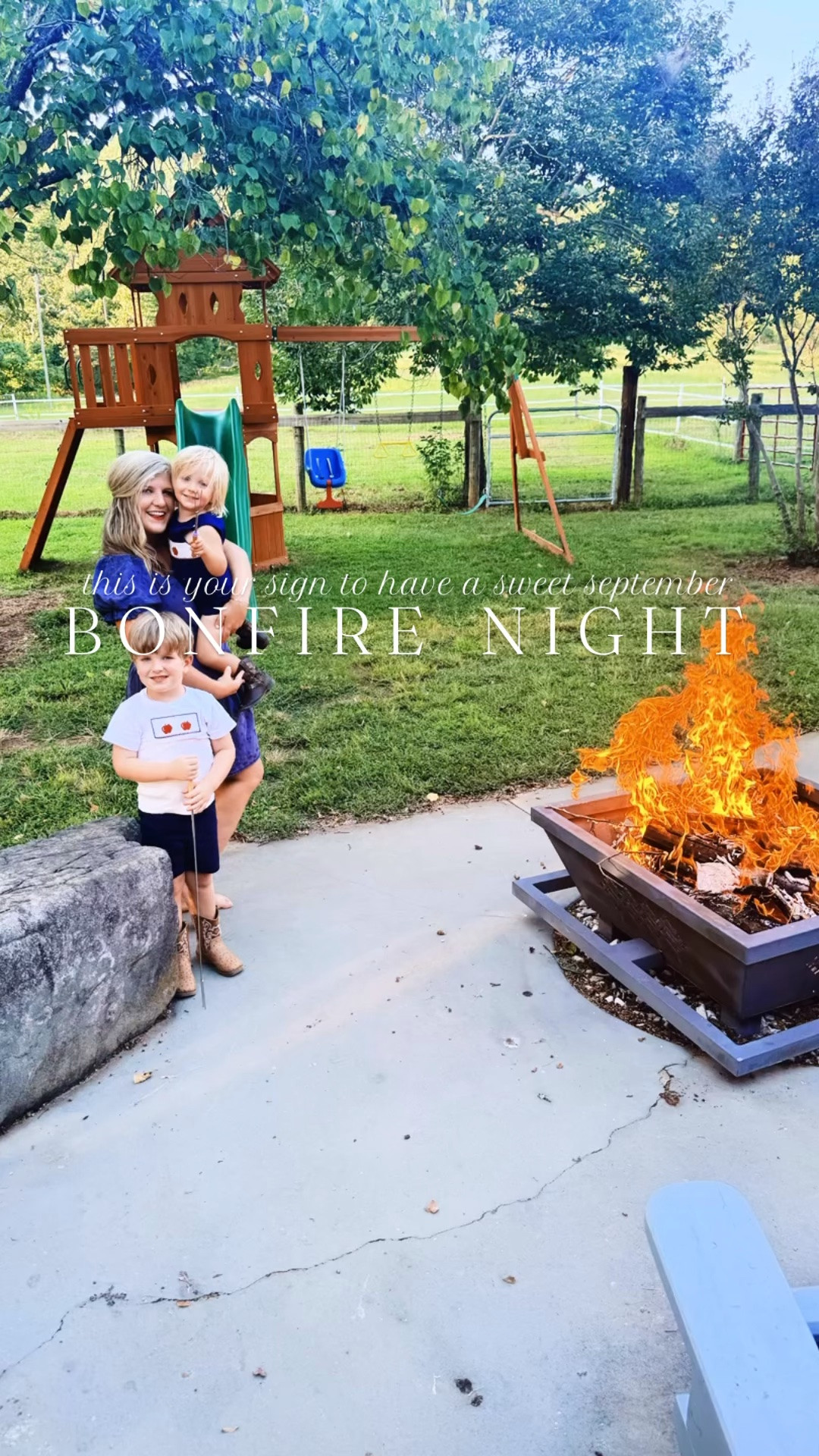 s w e e t   s e p t e m b e r   b o n f i r e  +   s ‘ m o r e s  🔥🍫🤍🤠🌾🪵♥️👶🏼🏕️🌳  #sweetseptember #septembertraditions #bonfirenight #nightsonourfarm #bonfireonthefarm 

To go along with our last homeschool preschool unit 🍎 of the summer 🌞 this week 📖 - all things “camping” 🏕️ - we, as promised 🤭, roasted some yummy 😋 s’mores 🍫🤍 out over our backyard bonfire 🔥 here on the farm 🌾 tonight!! 🪵 Oh these are just the sweetest memories with all my country boys 🤠- how blessed am I?! 😍

I always *dreamed* of nights like this y’all 🥲 - surrounded by my little family and living our dreams 💭 out on our forever farm sweet farm!! 🌾 What a gift this sweet season of life is with our little country boys at the most precious ages!! 👶🏼🤠