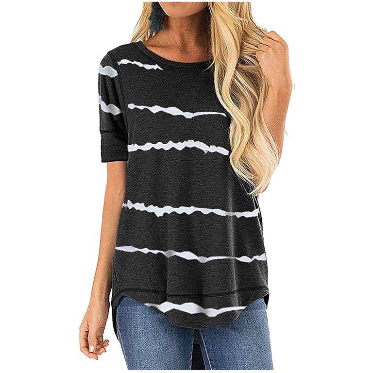 Tuscom Women's Fashion Short Sleeve White and Black Stripes Casual Loose Fit Tee T-Shirt | Walmart (US)
