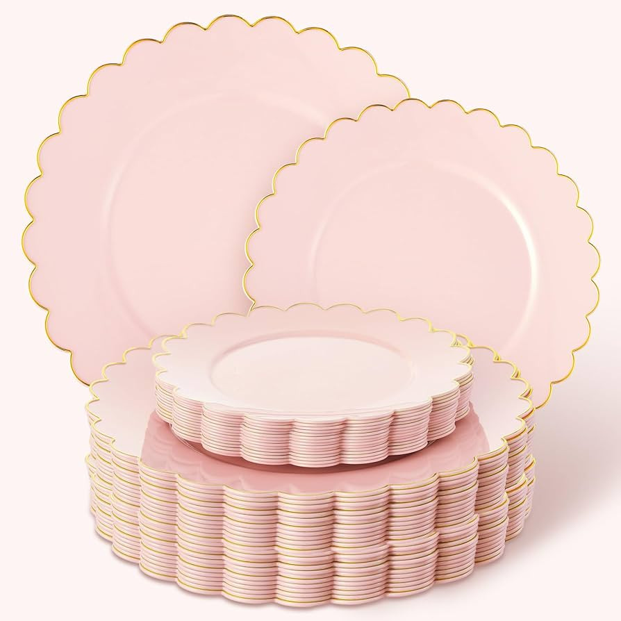 Dandat 60 Pcs Plastic Plates Serve 30 Disposable Plastic Plates Scalloped Plastic Plates Dinner P... | Amazon (US)