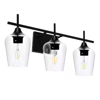 Merra 3-Light Matt Black Bathroom Vanity Light with Clear Glass Shades-HCF-2803-00-BNHD-1 - The H... | The Home Depot