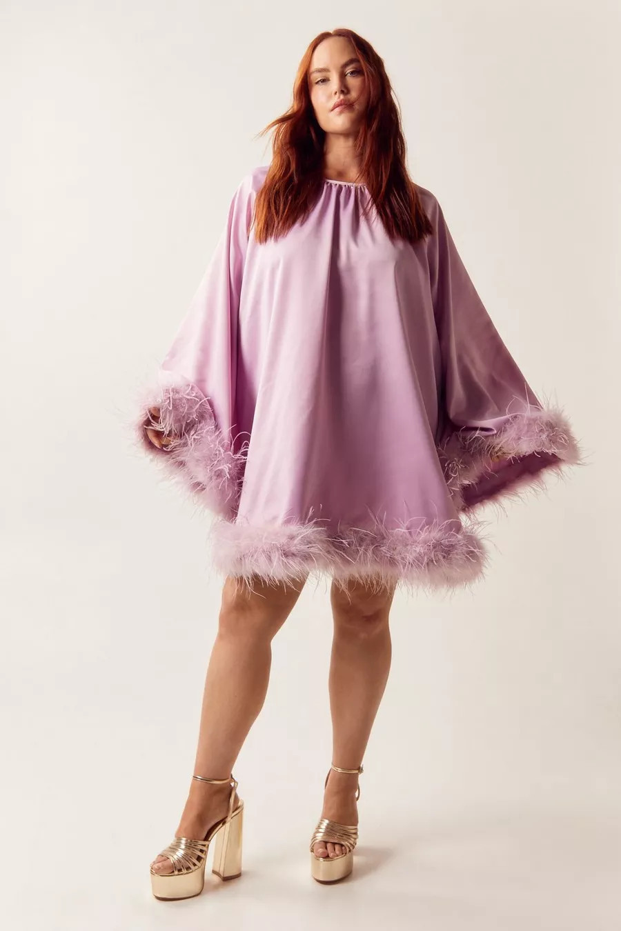 Plus Size Feather Trim Satin Swing Dress | Nasty Gal UK (+IE)