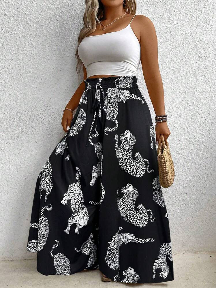 Plus Size Women Animal Print Simple Daily Pants Fall Cloth For Women | SHEIN