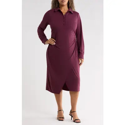 Nordstrom Polo Wrap Midi Dress in Burgundy Fig at Nordstrom, Size 1X | Nordstrom
