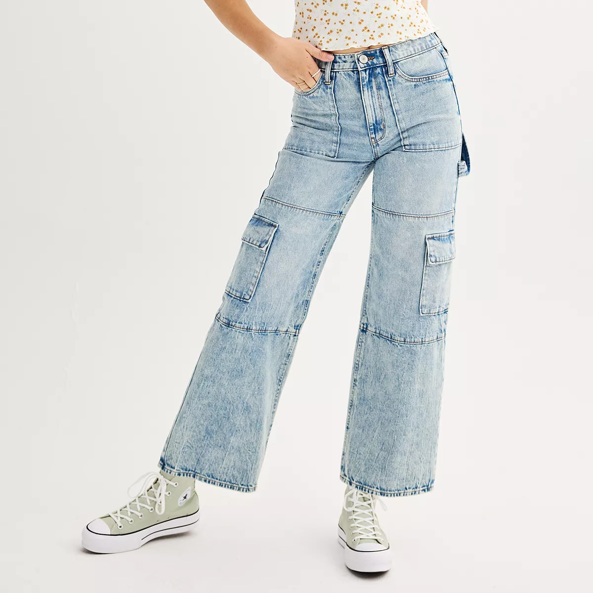 Juniors' SO® High Rise Wide Leg Cargo Jean | Kohl's