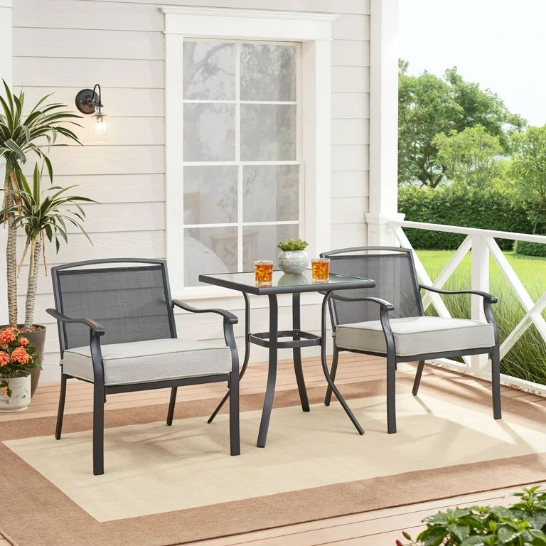 Mainstays Alexandra Square 3-Piece Steel Outdoor Furniture Patio Bistro Set with Polyester cushio... | Walmart (US)