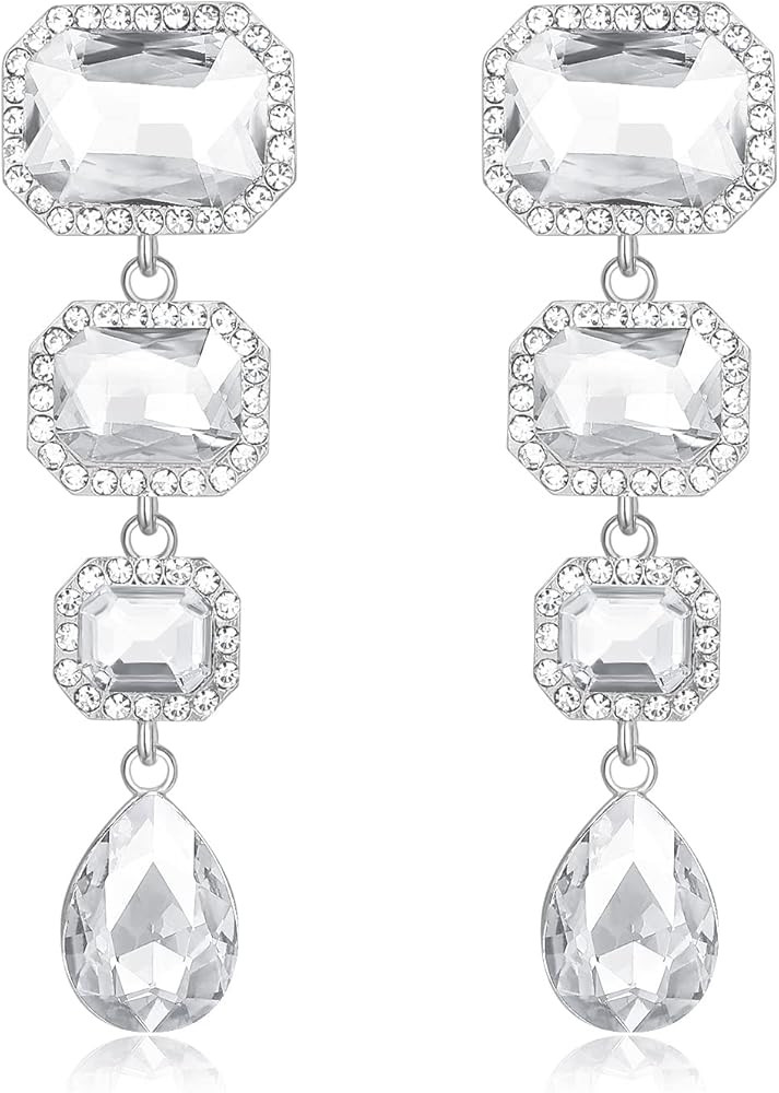 Vintage Rhinestone Drop Dangle Earrings Statement Crystal Dangling Earrings Rectangle Teardrop Ch... | Amazon (US)