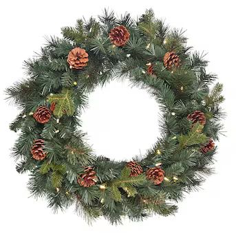 GE 26-in Pre-lit Indoor Battery-operated Green Mixed Needle Artificial Christmas Wreath | Lowe's