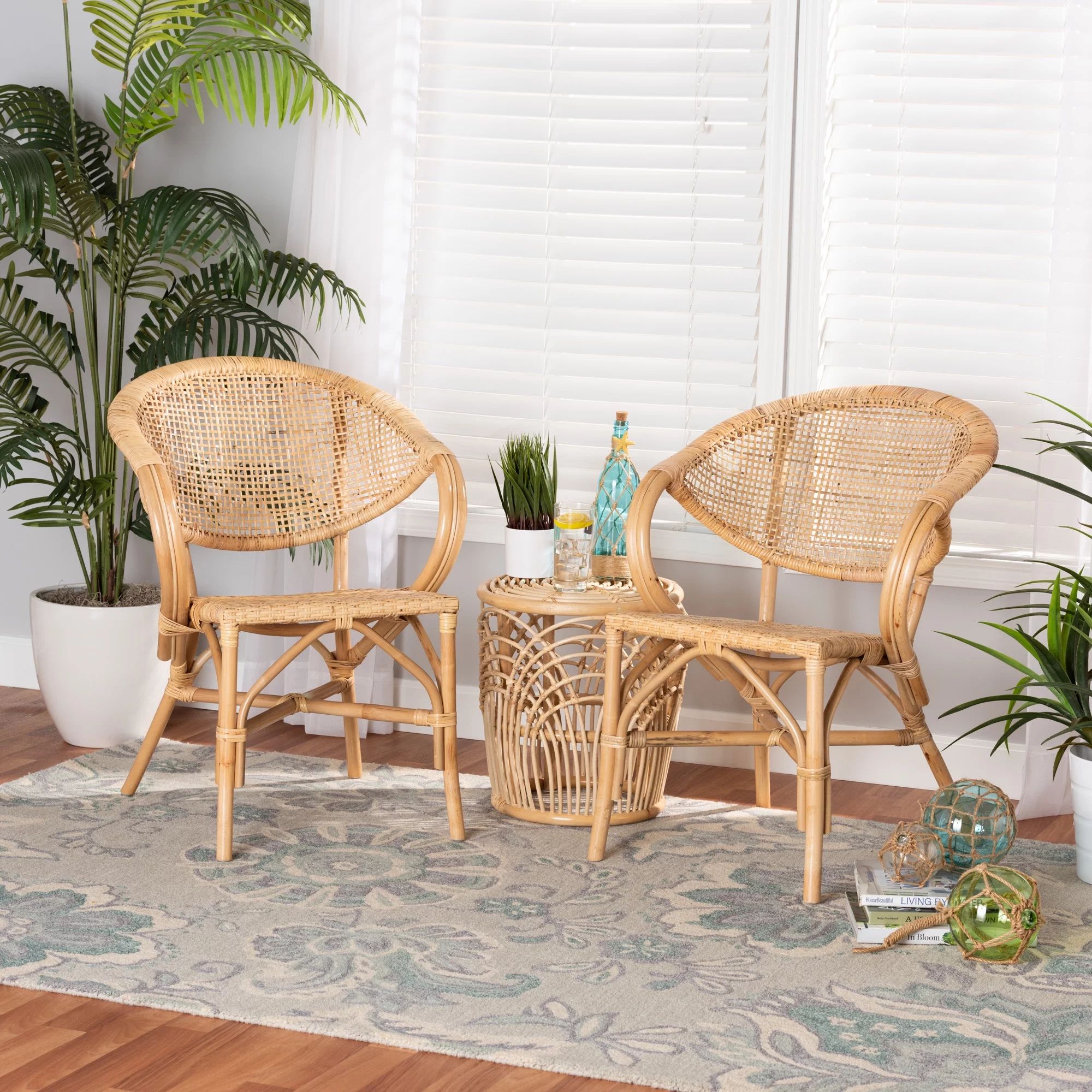 Baxton Studio Varick Modern Bohemian Natural Brown Finished Rattan 2-Piece Dining Chair Set | Walmart (US)