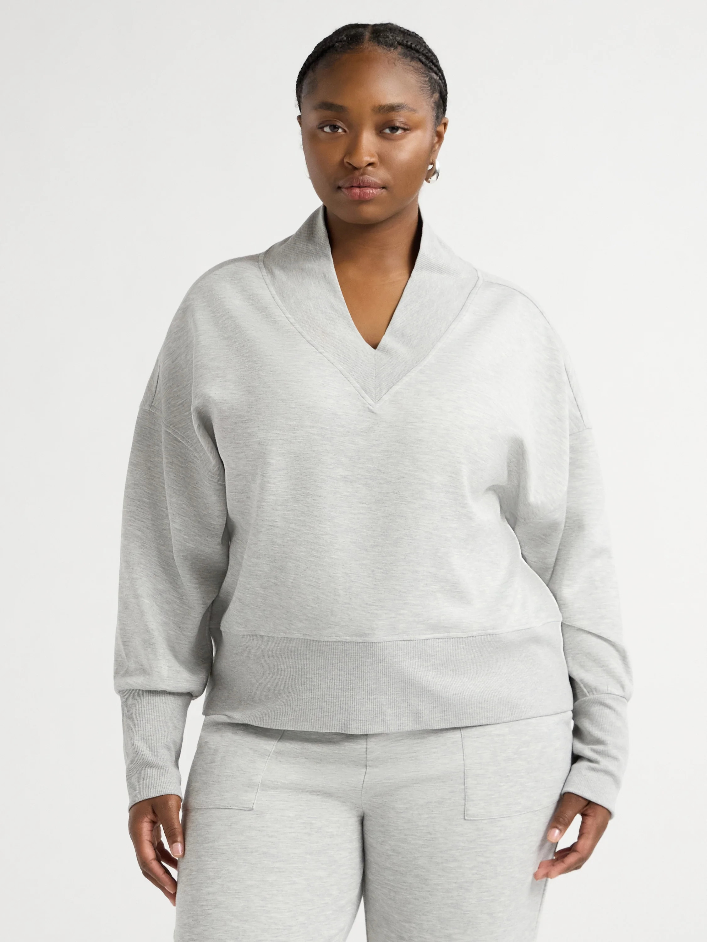 Scoop Women's and Women's Plus Ultimate ScubaKnit V-Neck Sweatshirt, Sizes XS-4X | Walmart (US)