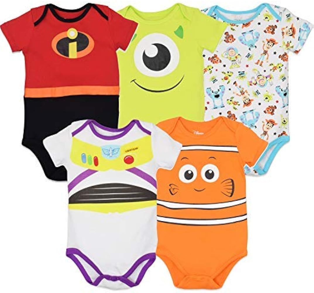 Disney Pixar 5 Pack Costume Design Short Sleeve Bodysuits | Amazon (US)