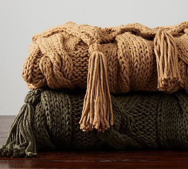 Bluma Chunky Knit Tassel Throws | Pottery Barn (US)