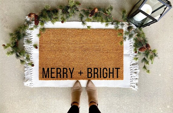 Merry and Bright doormat, Christmas decor, personalized doormat, holiday doormat, welcome mat, fr... | Etsy (US)