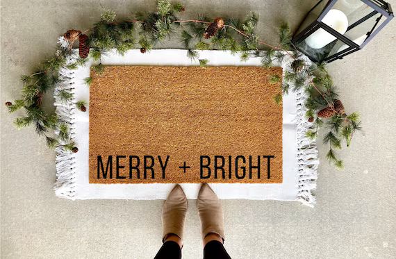 Merry and Bright doormat, Christmas decor, personalized doormat, holiday doormat, welcome mat, fr... | Etsy (US)