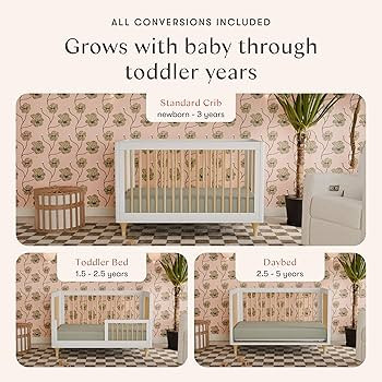 Babyletto Lolly 3-in-1 Convertible Crib with Toddler Bed Conversion Kit in White and Natural, Gre... | Amazon (US)