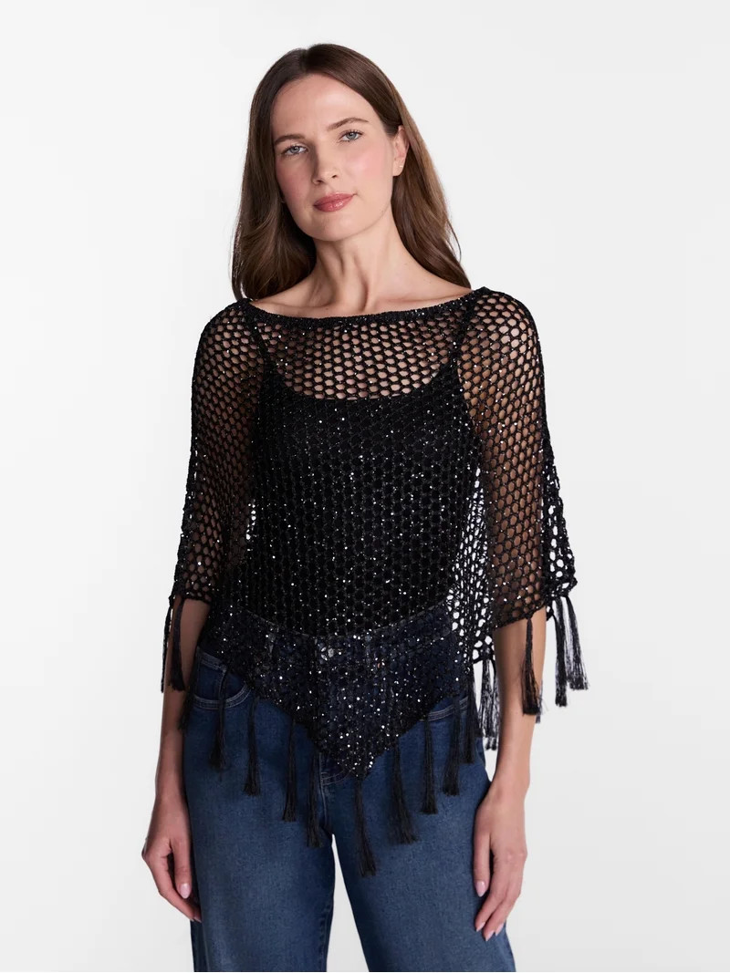 Madden NYC Women's Sequin Poncho, Sizes XS-XXL | Walmart (US)