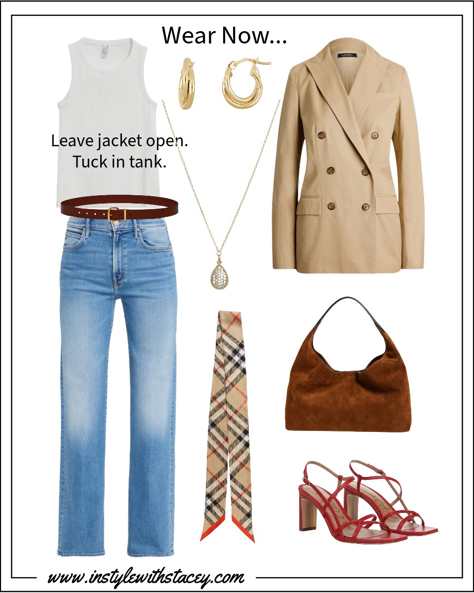 Styling the N6 August Drop-Wear Now, Wear Later! This blazer doubles as a trench. The jeans are long, would love to see them worn cuffed. Suede accessories and shades of brown are TRENDING still! 

#LTKStyleTip #LTKOver40 #LTKItBag