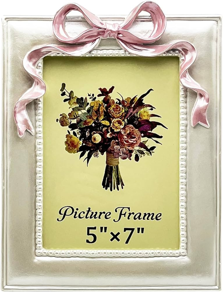 Vintage Picture Frame 5x7 Inch, Ornate Cute Photo Frames with Glass Front, Pink Bow Design, Table... | Amazon (US)