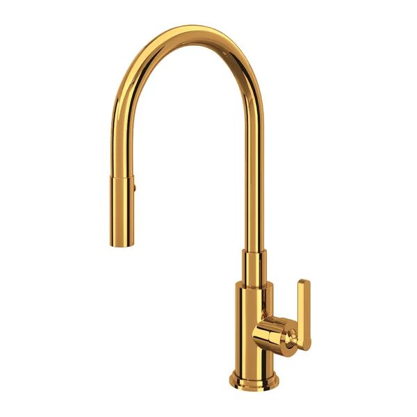 Rohl Lombardia® Kitchen Single Lever Single Hole Pulldown Kitchen Faucet with Metal Lever | Wayfair North America