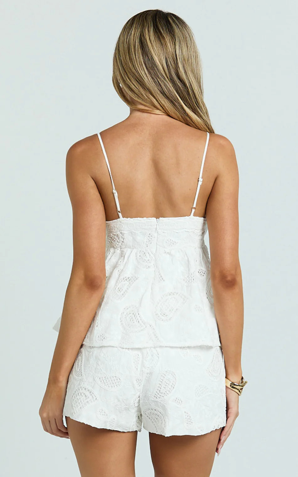 Lace Trim Broderie Babydoll Camisole in White | Showpo (US, UK & Europe)
