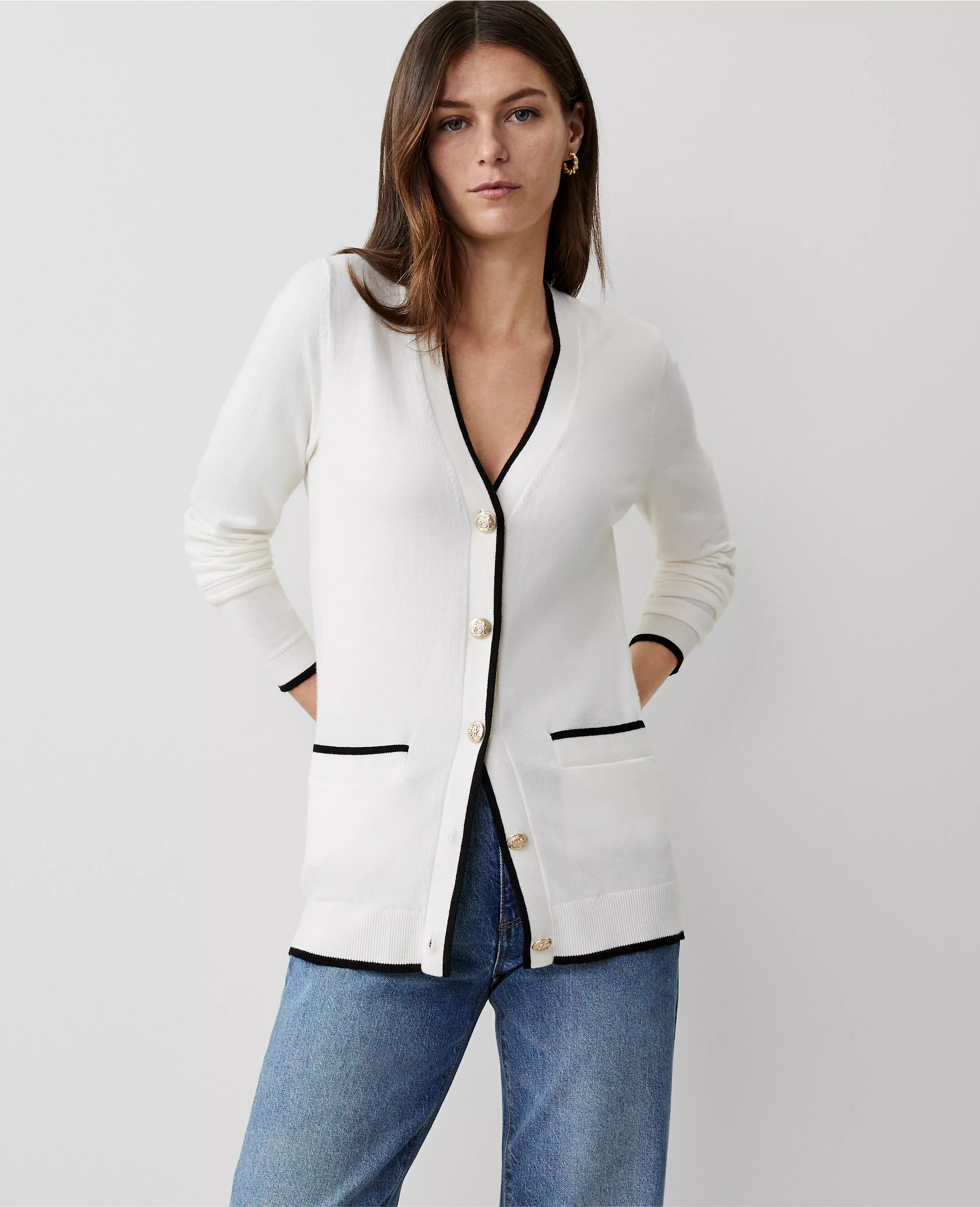 Tipped Boyfriend Cardigan | Ann Taylor (US)